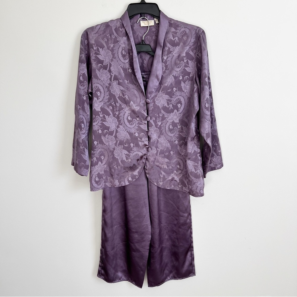 Victoria’s Secret Vintage 80s Gold Label Satin Floral Pajama Set Purple Small